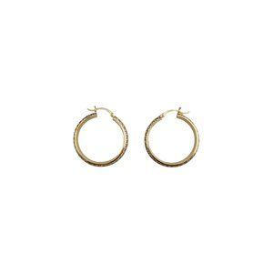 Vintage 14K Yellow Gold Hoops With Clear Stone #11944